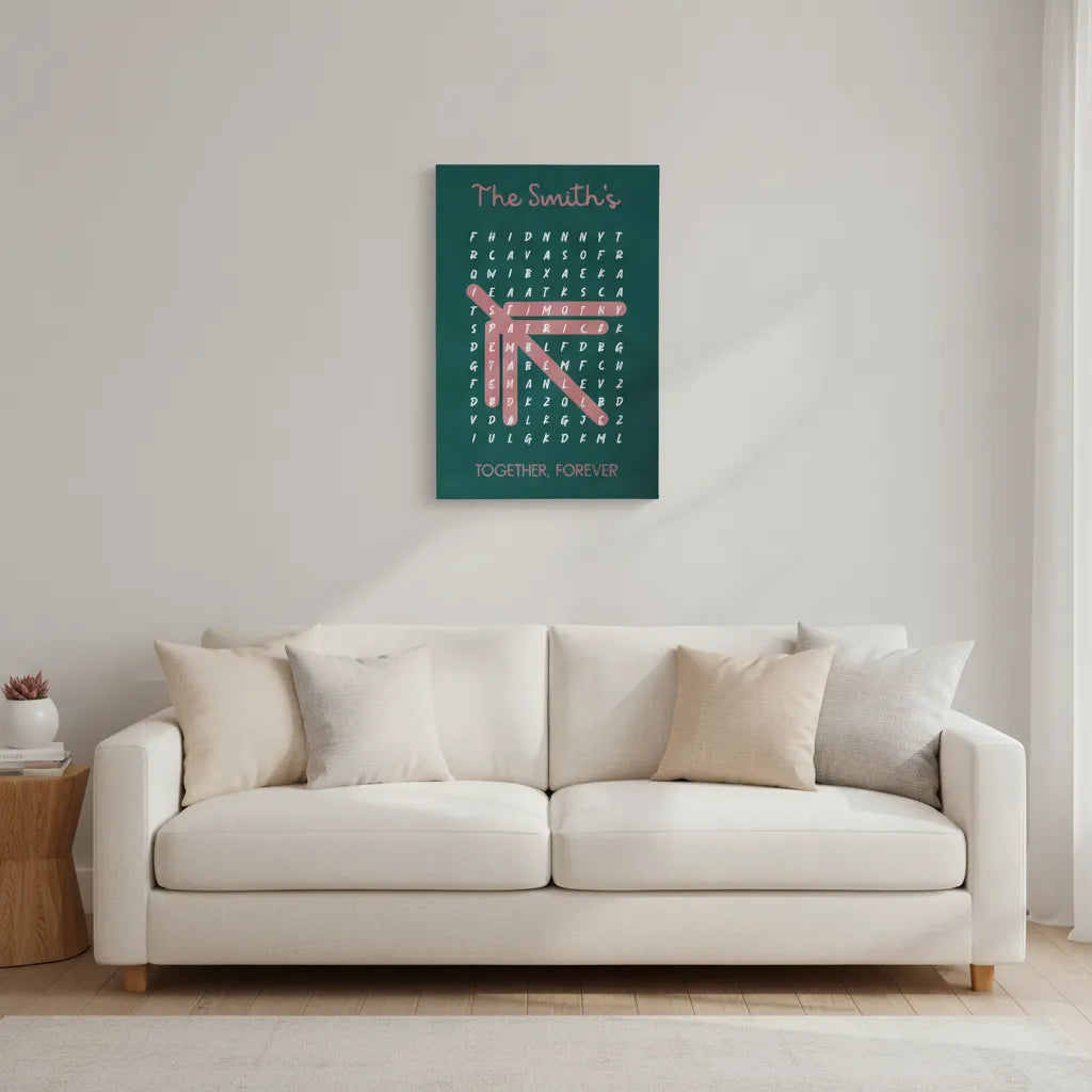 Personalized Family Word Search Canvas – Custom Names Wall Art