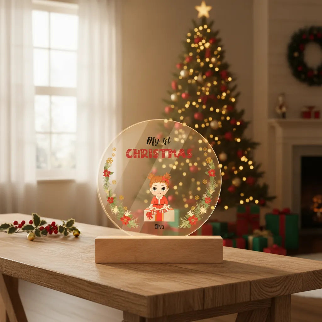 Personalized My First Christmas LED Night Light – Custom Baby Name & Character Gift