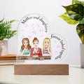 Personalized Mother & Daughters Acrylic Heart LED Night Light – Custom Mom Gift