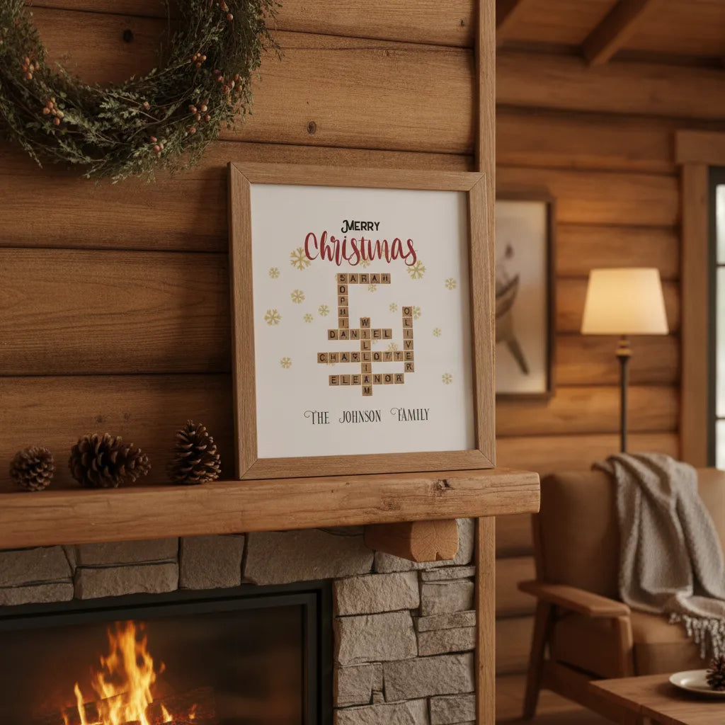 Personalized Christmas Family Crossword Poster – Custom Family Names Wall Art
