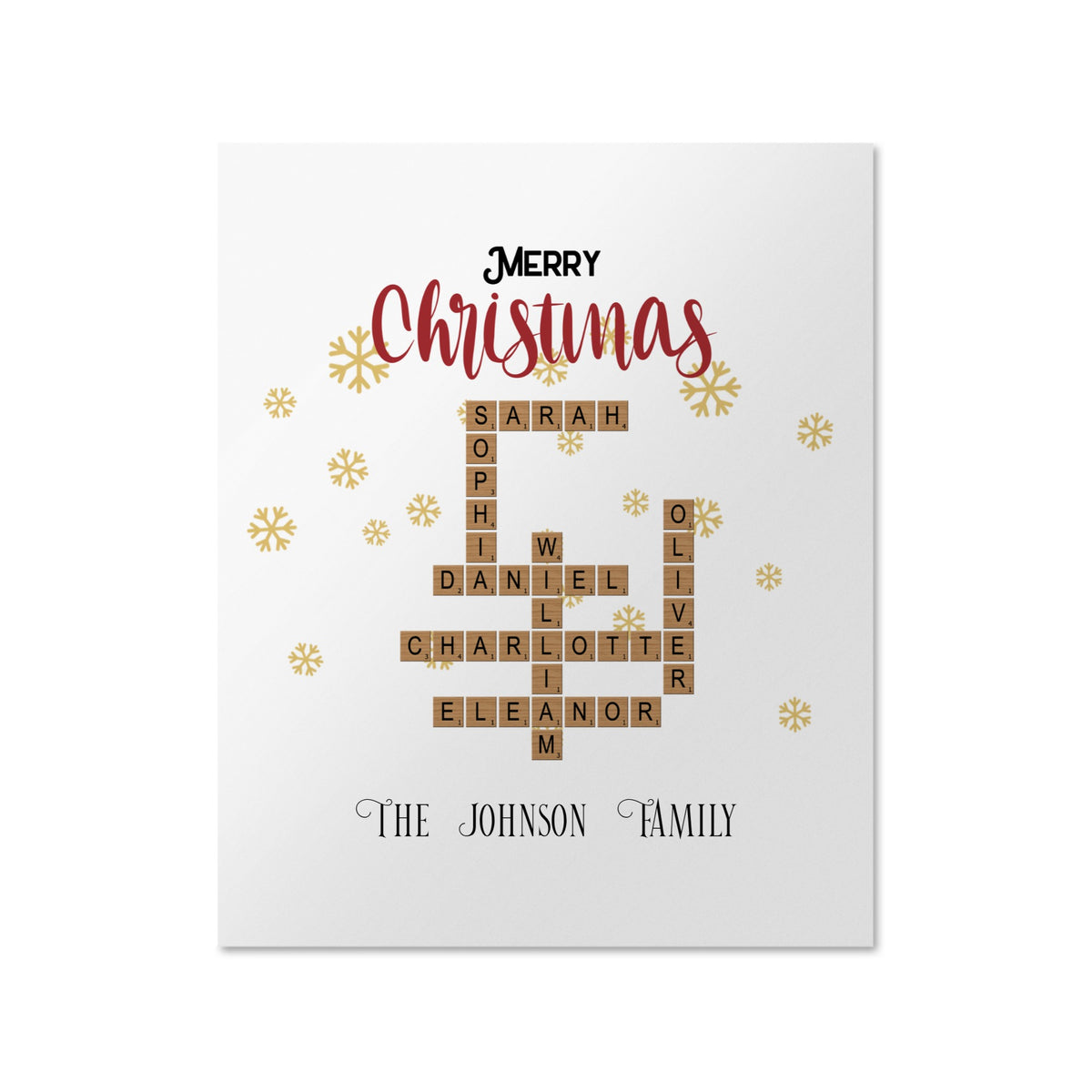 Personalized Christmas Family Crossword Poster – Custom Family Names Wall Art