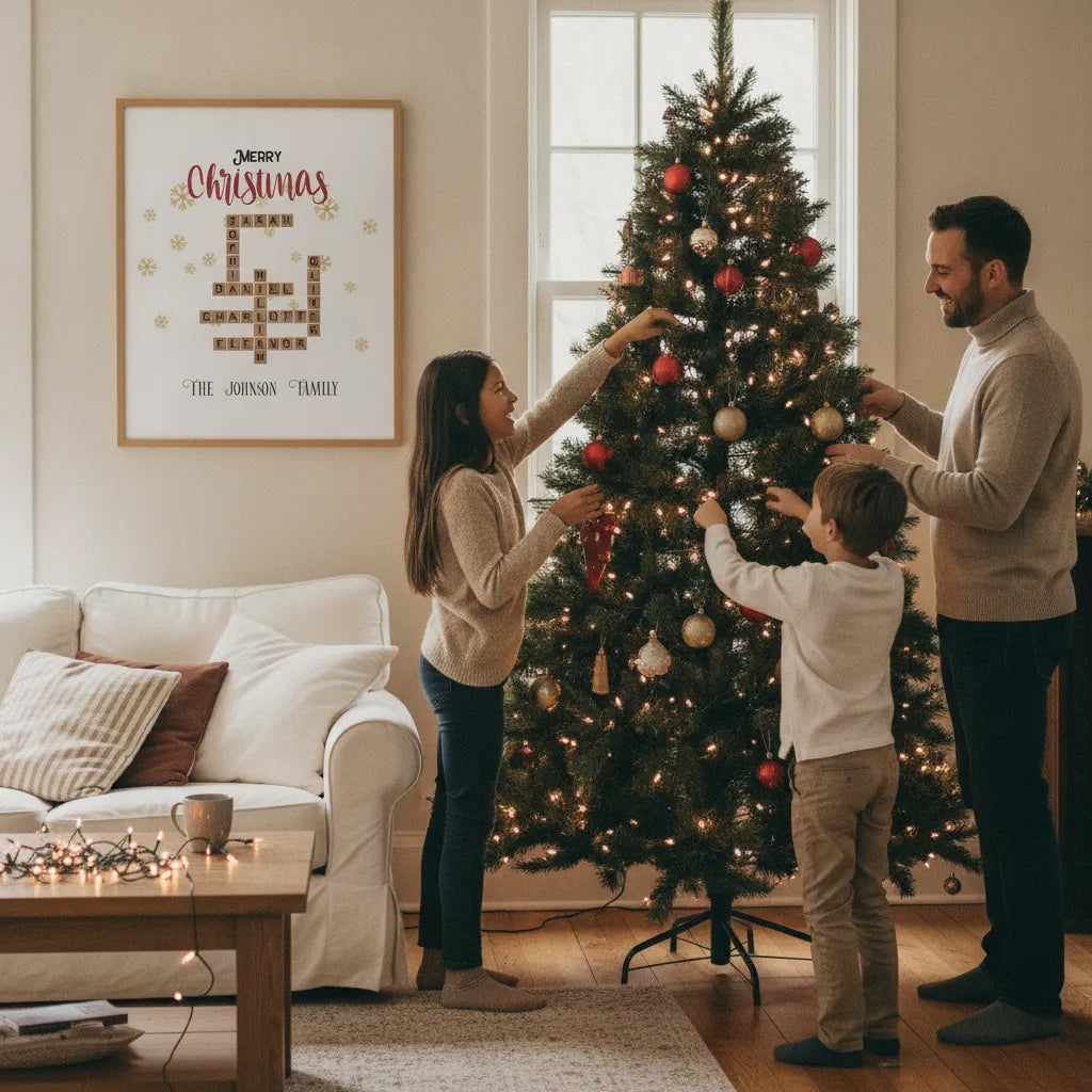 Personalized Christmas Family Crossword Poster – Custom Family Names Wall Art
