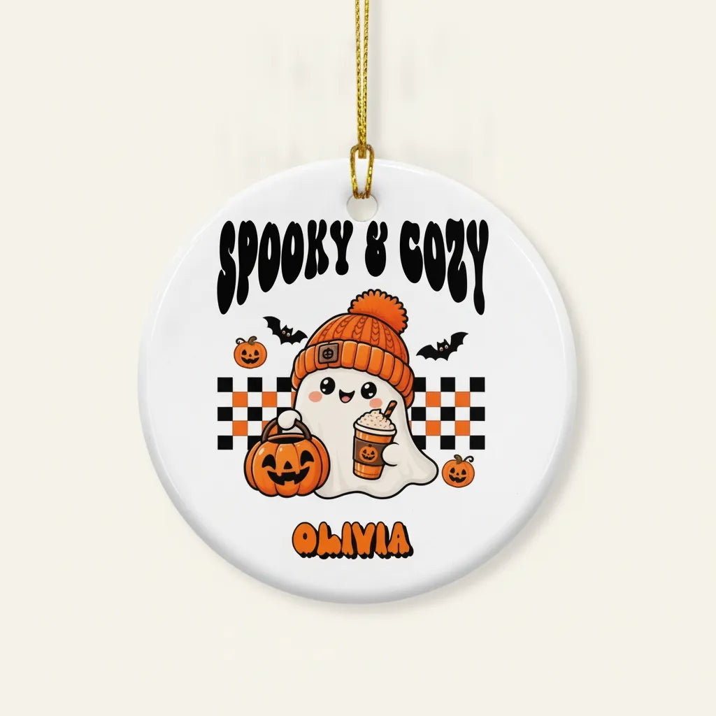 Personalized Spooky & Cozy Ghost Ceramic Ornament – Custom Title & Name