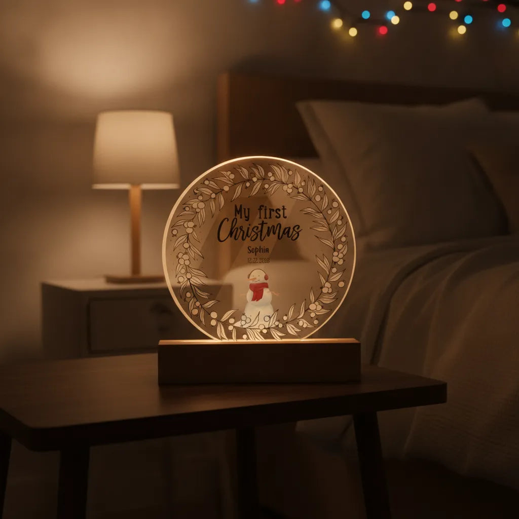 Personalized Baby’s First Christmas Acrylic LED Night Light – Custom Name & Birth Date Keepsake