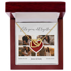 Personalized Interlocking Hearts Necklace with Custom Photo Collage & Location Map – Anniversary Gift for Couples