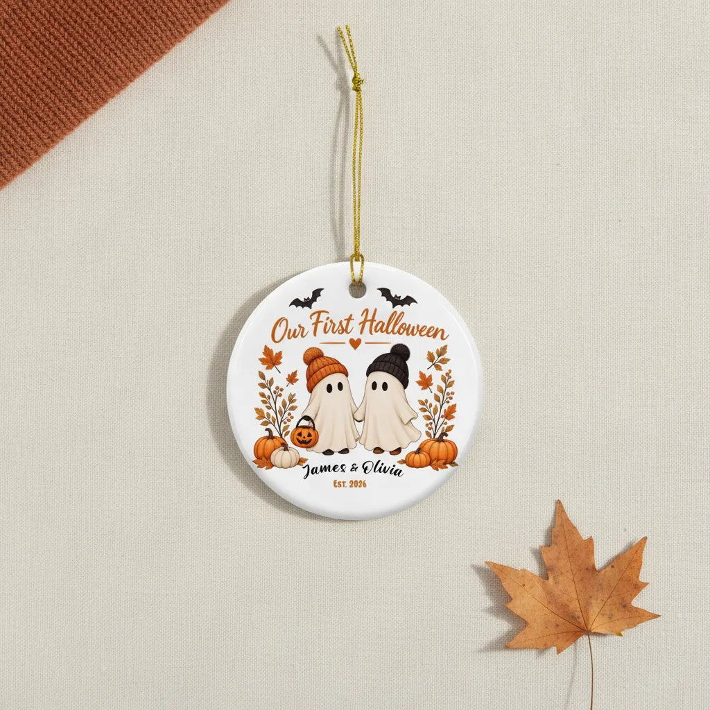 Our First Halloween Personalized Ceramic Ornament – Couple Names & Year
