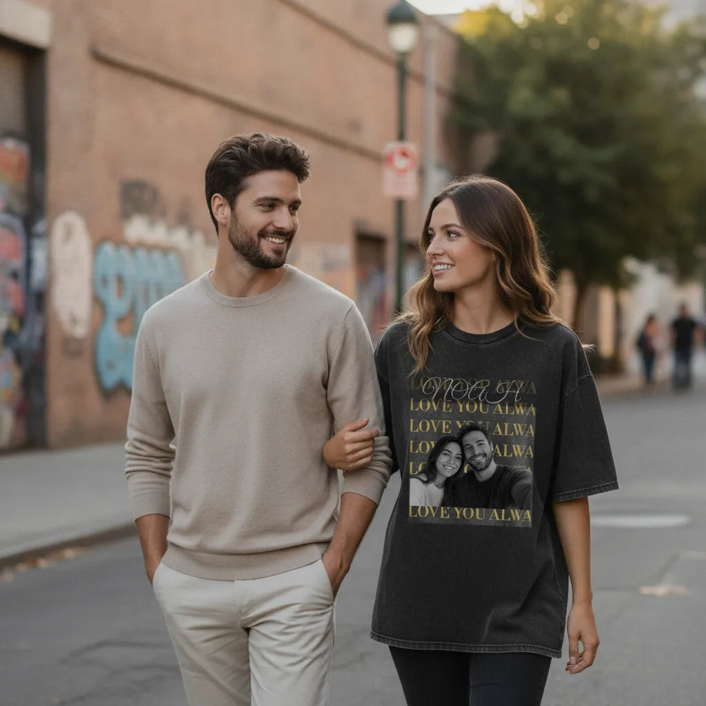 Personalized Photo Washed Oversized T-Shirt – Custom Name & Message