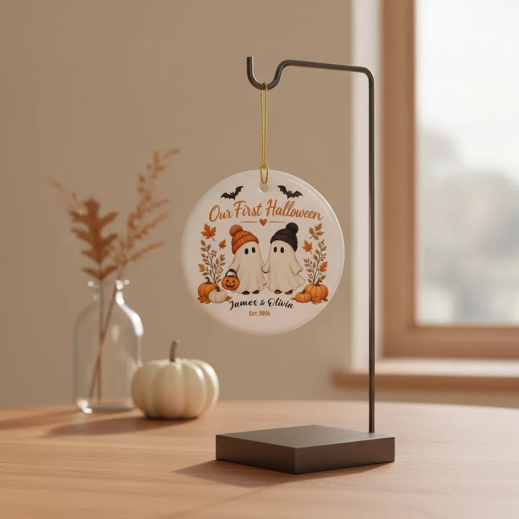 Our First Halloween Personalized Ceramic Ornament – Couple Names & Year