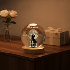 Our Moon Couple Silhouette – Personalized Moon Phase Crystal Ball LED Night Light, Anniversary, Wedding & Valentine's Day Gift for Her or Him