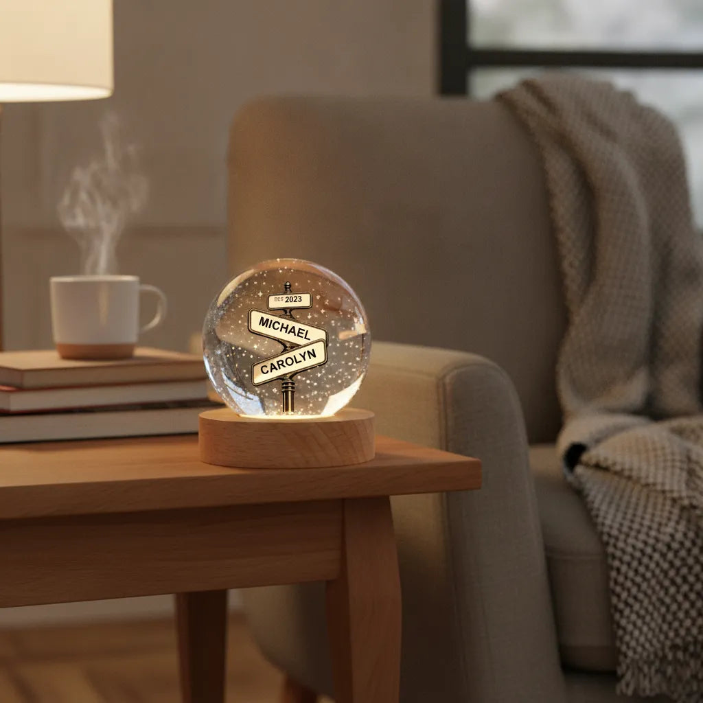 Where Our Paths Crossed – Personalized Couple Names & Year Crystal Ball LED Night Light, Anniversary, Wedding & Valentine’s Day Gift for Her or Him