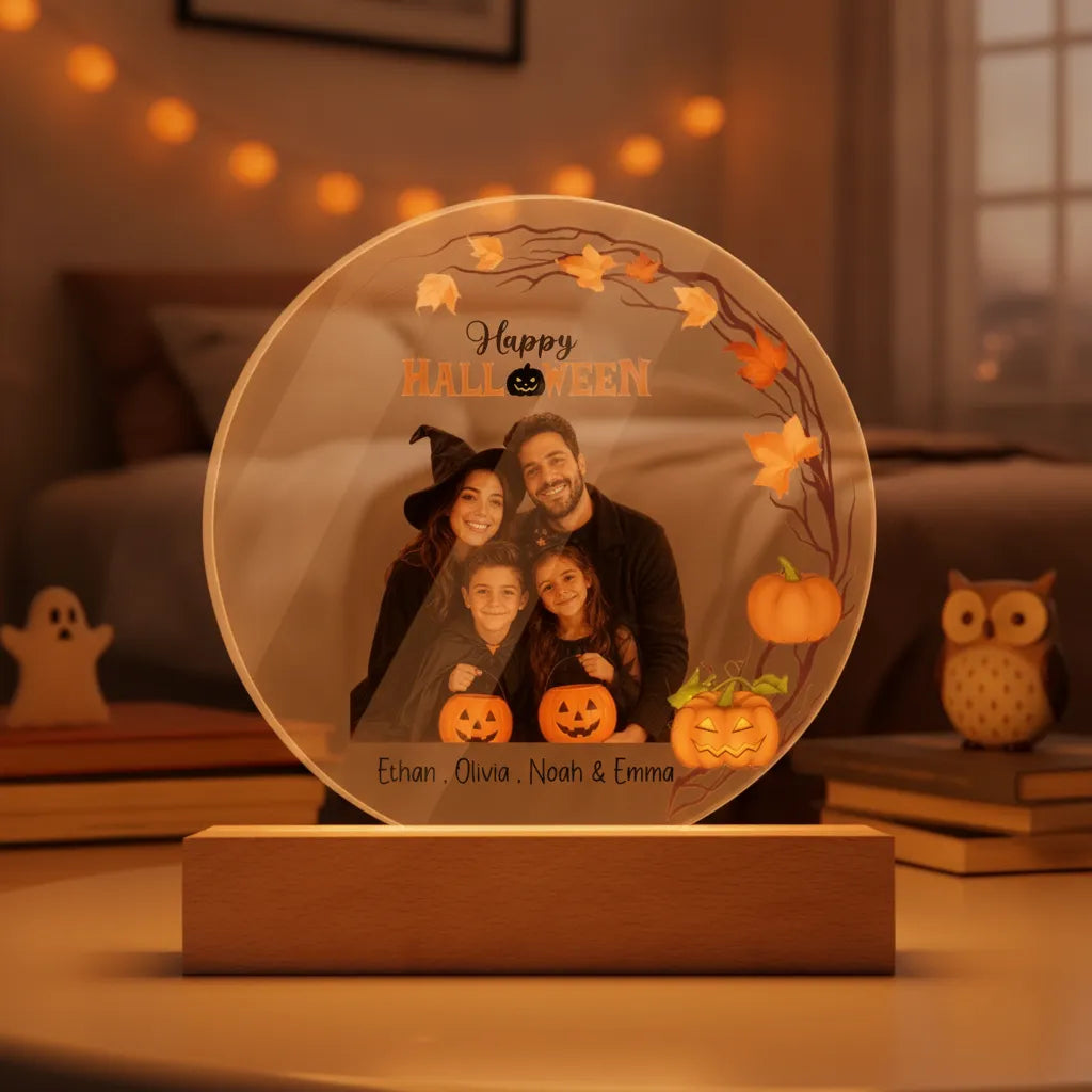 Personalized Family Halloween Acrylic LED Night Light – Custom Photo Gift with Names