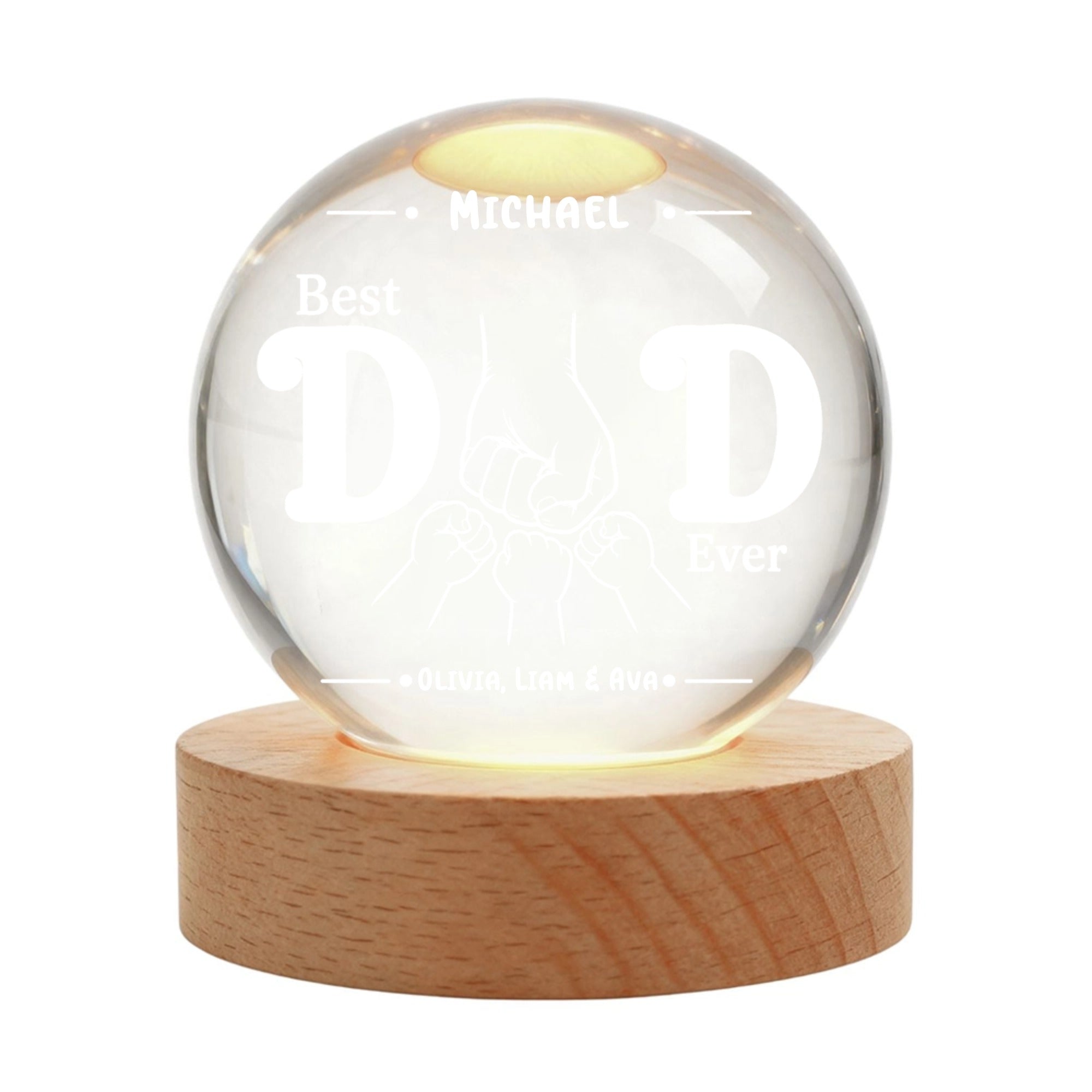 Personalized Crystal Globe Night Light for Dad | Best Dad Ever Gift from Kids