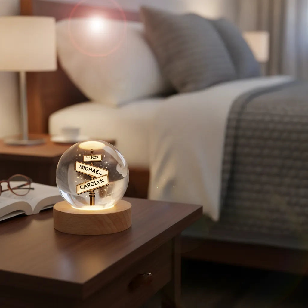 Where Our Paths Crossed – Personalized Couple Names & Year Crystal Ball LED Night Light, Anniversary, Wedding & Valentine’s Day Gift for Her or Him