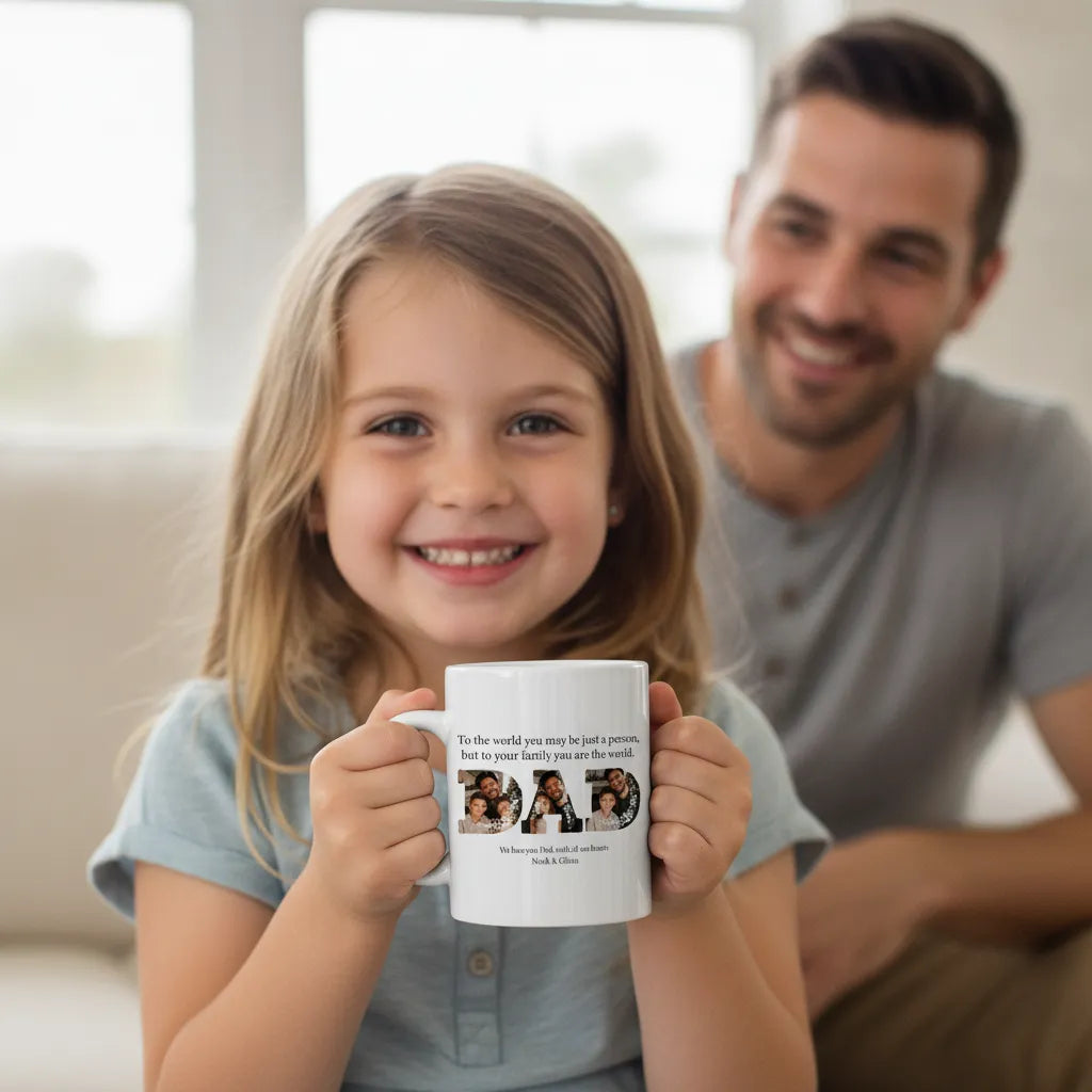 Personalized Dad Photo Mug – Custom 6 Photo Father’s Day Gift from Kids