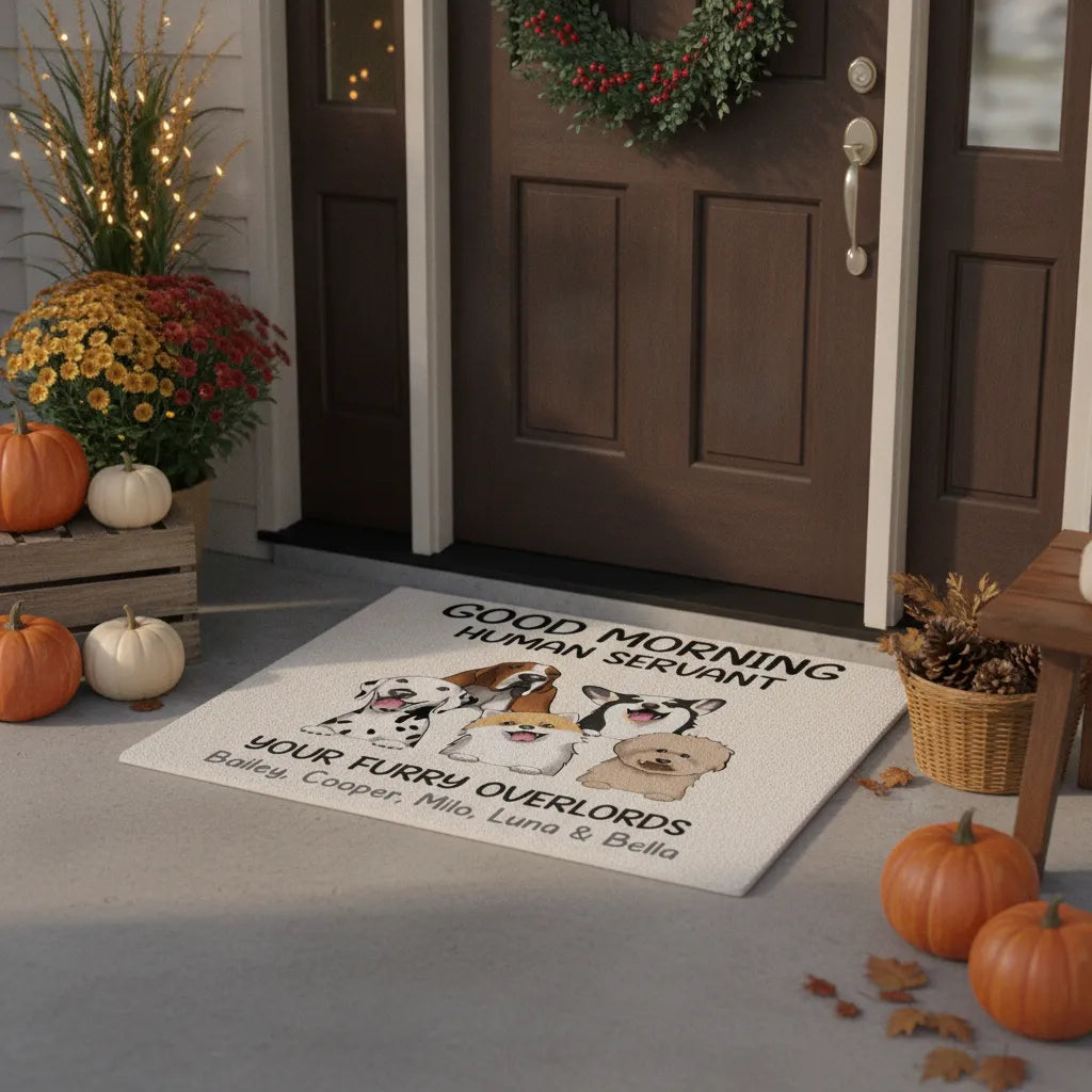 Personalized Dog Doormat – Good Morning Human Servant Custom Pet Mat with Names