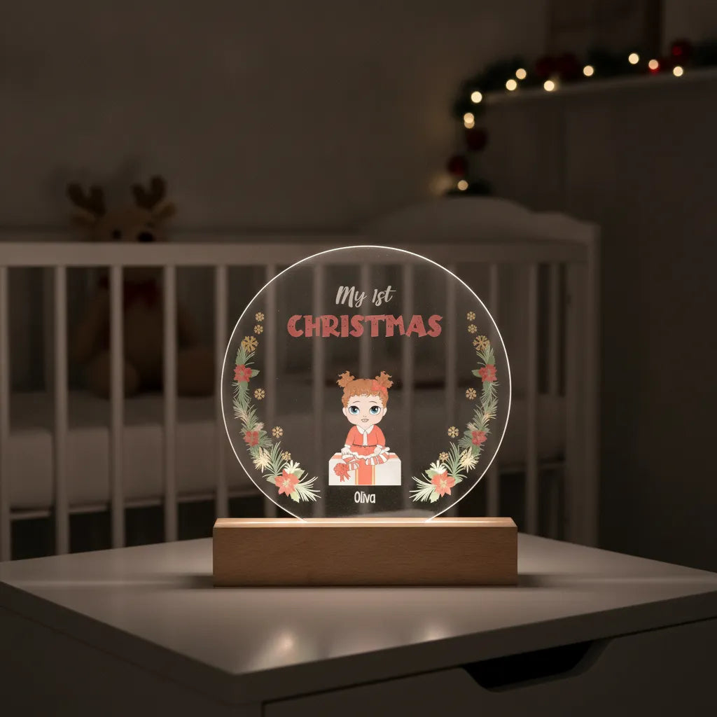 Personalized My First Christmas LED Night Light – Custom Baby Name & Character Gift