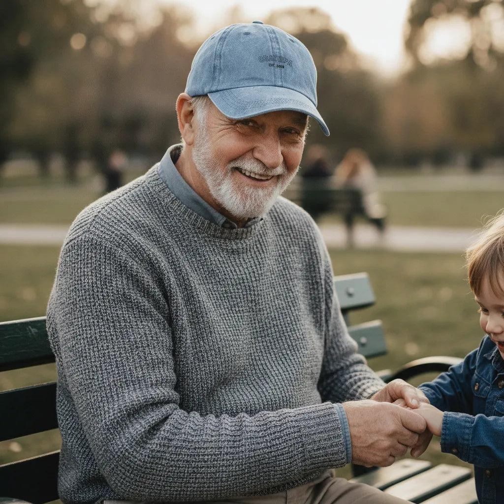 Personalized Dad & Grandpa Washed Denim Cap – Custom Name & Year
