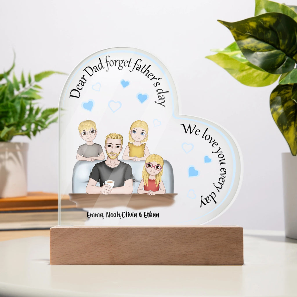 Personalized Dad & Kids Acrylic Heart LED Night Light – Custom Father’s Day Gift with Names