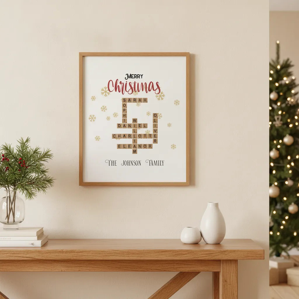 Personalized Christmas Family Crossword Poster – Custom Family Names Wall Art