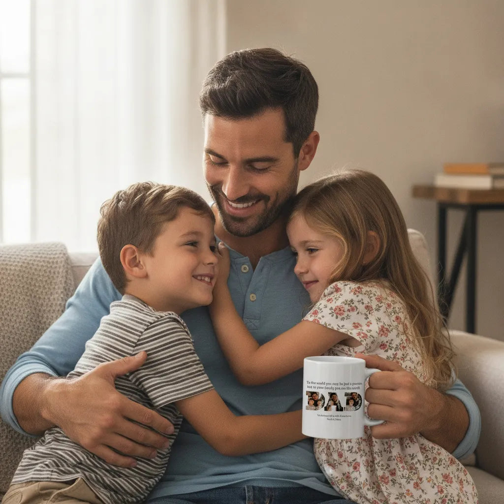 Personalized Dad Photo Mug – Custom 6 Photo Father’s Day Gift from Kids
