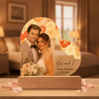 Personalized Floral Wedding Acrylic Heart Plaque – Custom Bride & Groom Photo Gift, Wedding Anniversary Keepsake with Names & Date