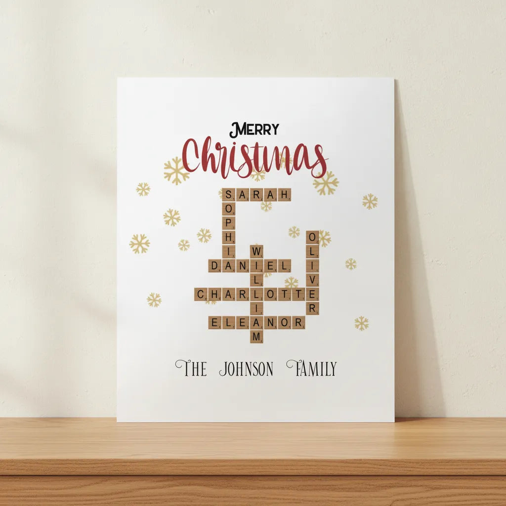 Personalized Christmas Family Crossword Poster – Custom Family Names Wall Art