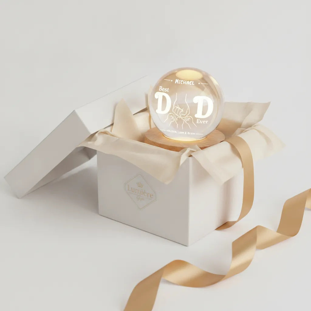 Personalized Crystal Globe Night Light for Dad | Best Dad Ever Gift from Kids