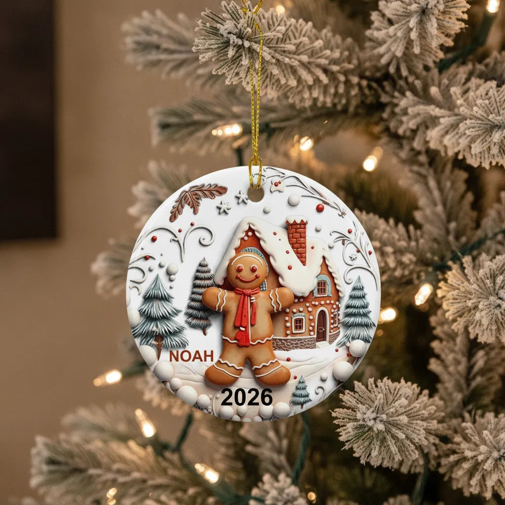 Personalized Gingerbread 3D Relief Ceramic Christmas Ornament