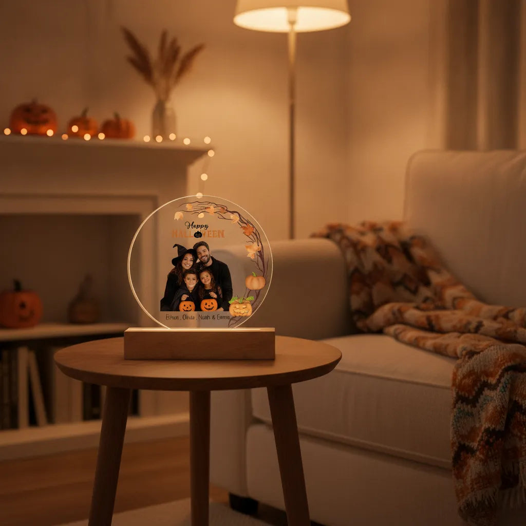 Personalized Family Halloween Acrylic LED Night Light – Custom Photo Gift with Names