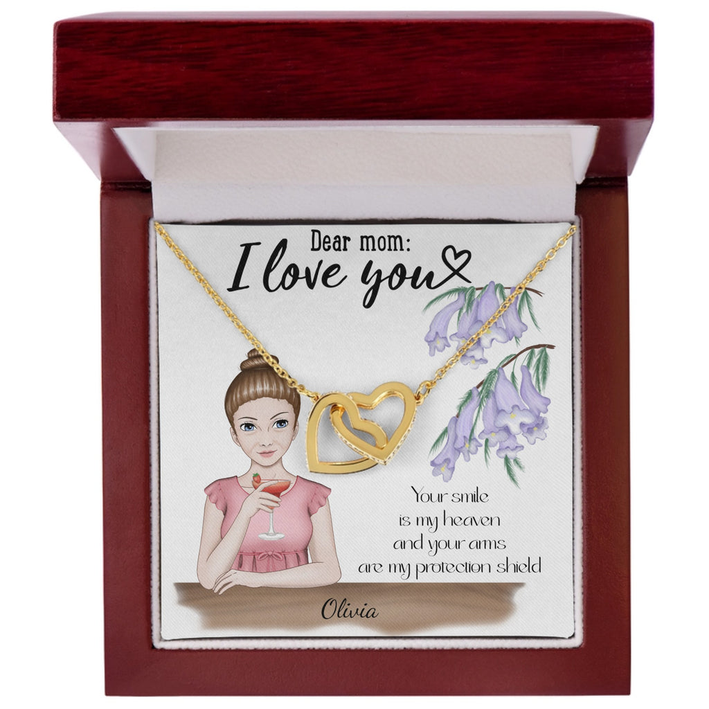 Personalized Interlocking Hearts Necklace for Mom – Dear Mom I Love You | Custom Portrait & Name Gift from Daughter or Son