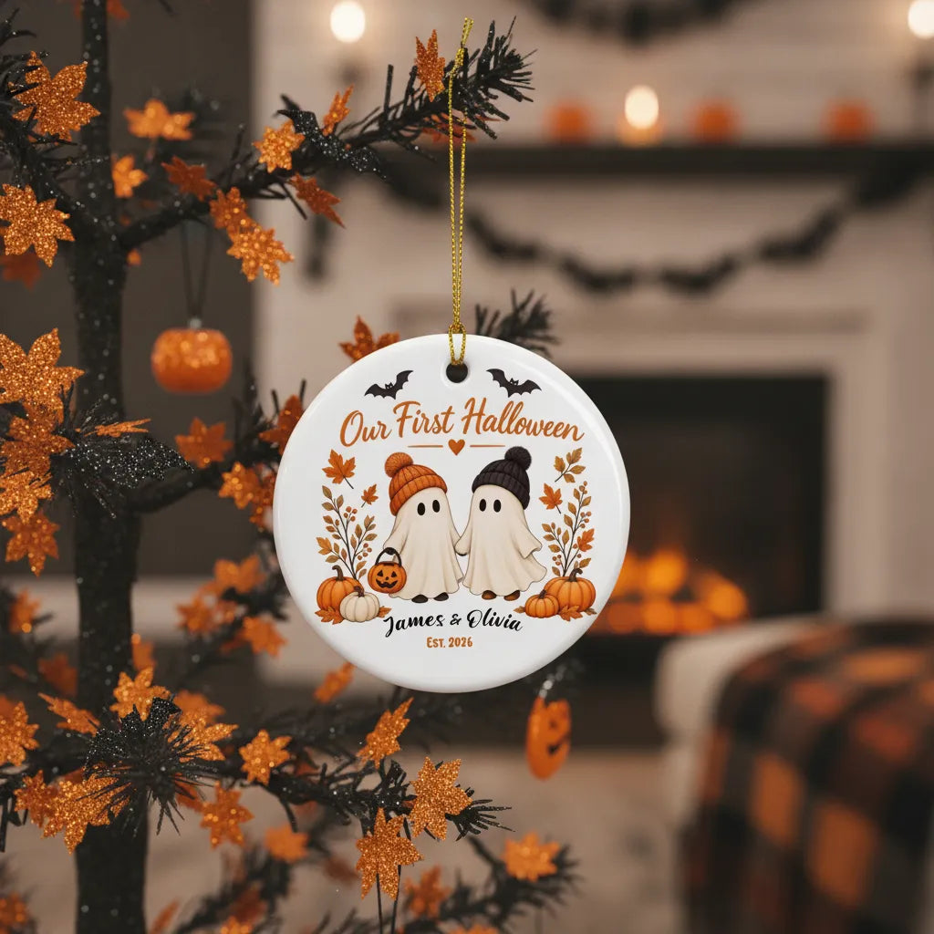 Our First Halloween Personalized Ceramic Ornament – Couple Names & Year