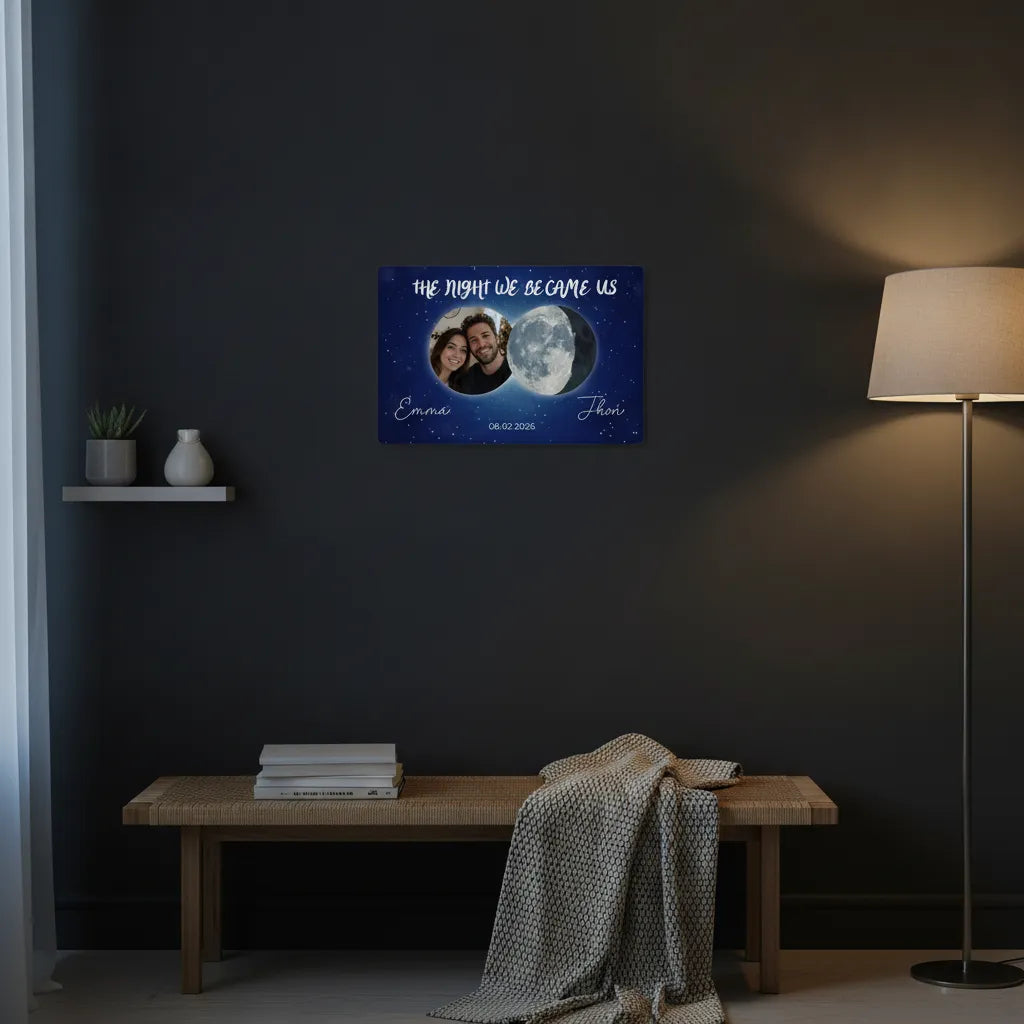 Personalized Couple Moon Phase Metal Sign – Custom Photo & Special Date