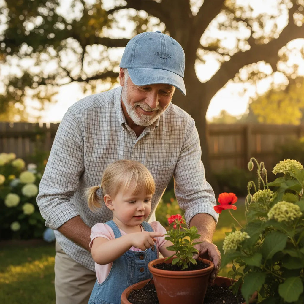 Personalized Dad & Grandpa Washed Denim Cap – Custom Name & Year