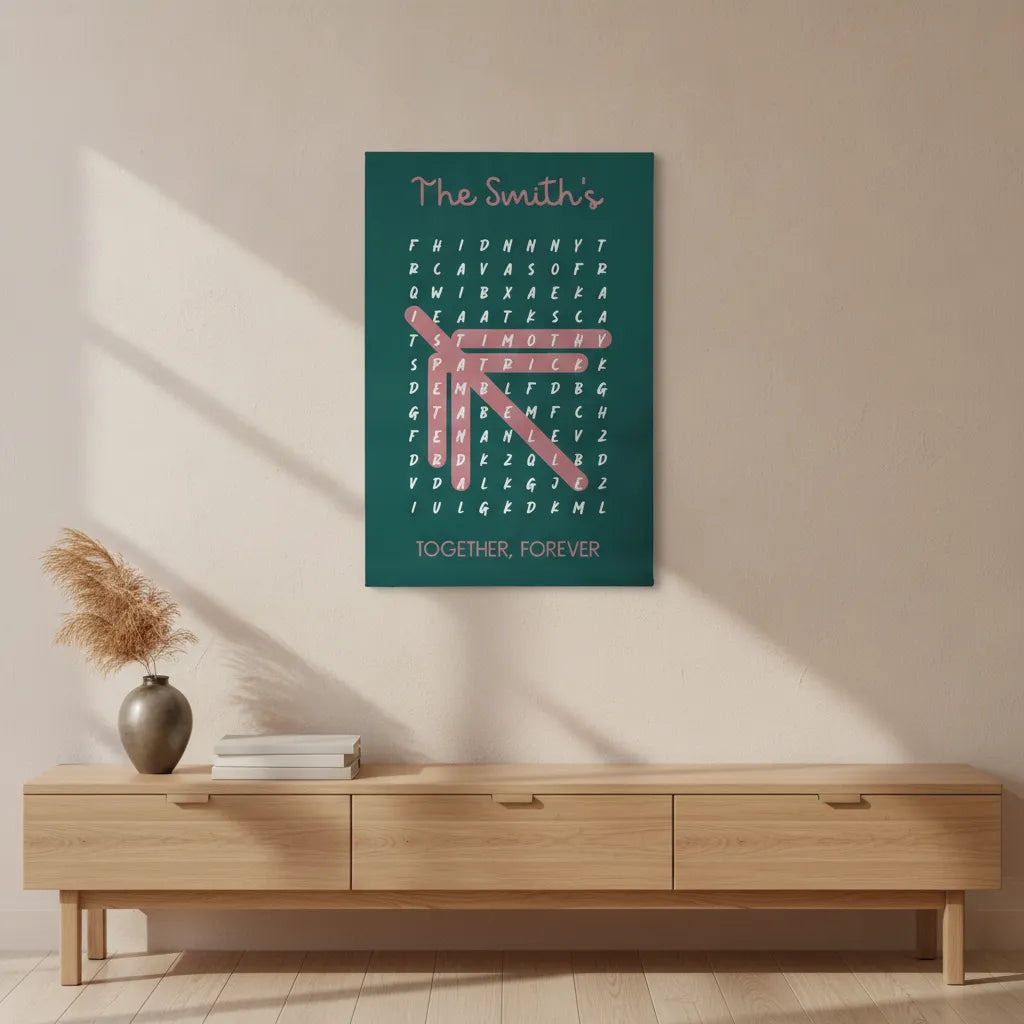 Personalized Family Word Search Canvas – Custom Names Wall Art