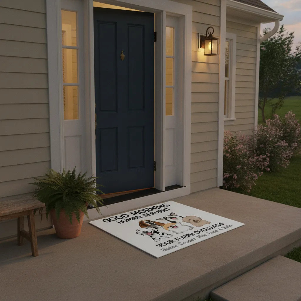 Personalized Dog Doormat – Good Morning Human Servant Custom Pet Mat with Names