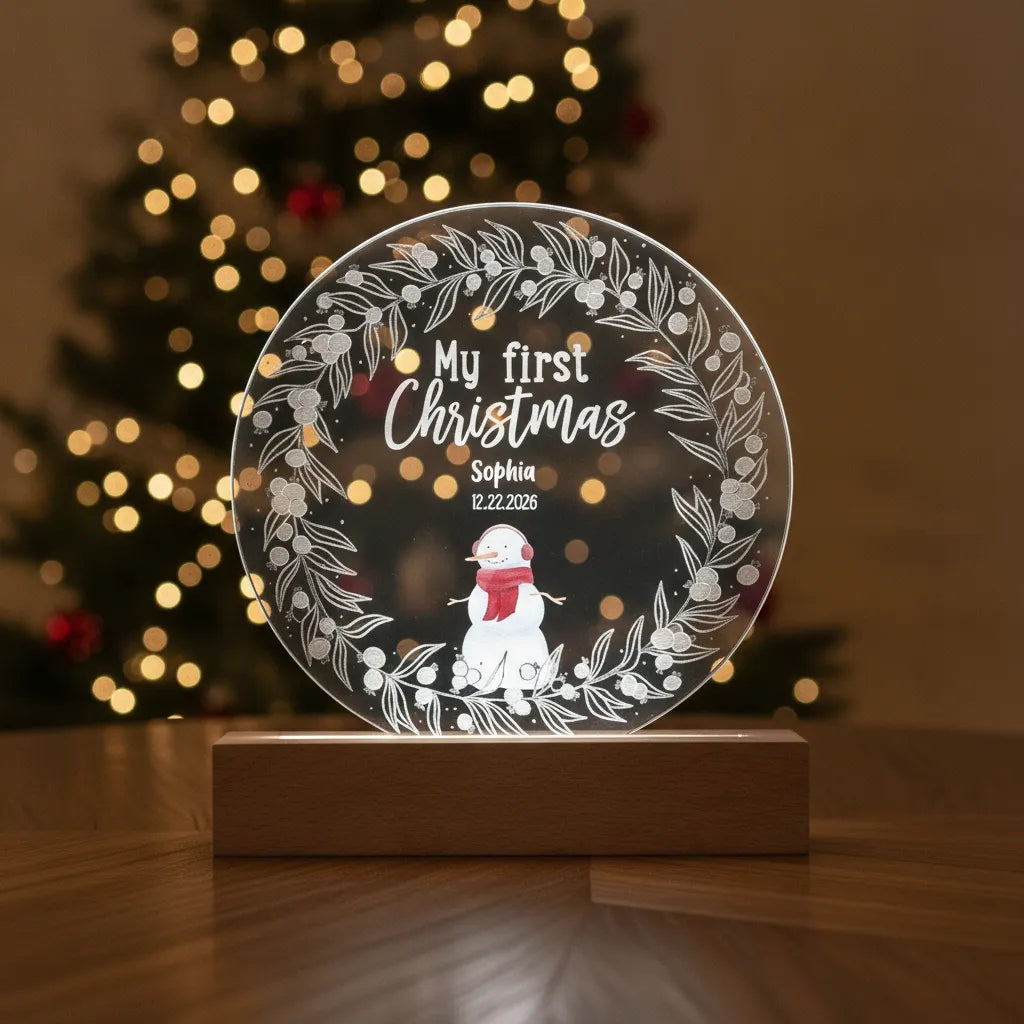 Personalized Baby’s First Christmas Acrylic LED Night Light – Custom Name & Birth Date Keepsake