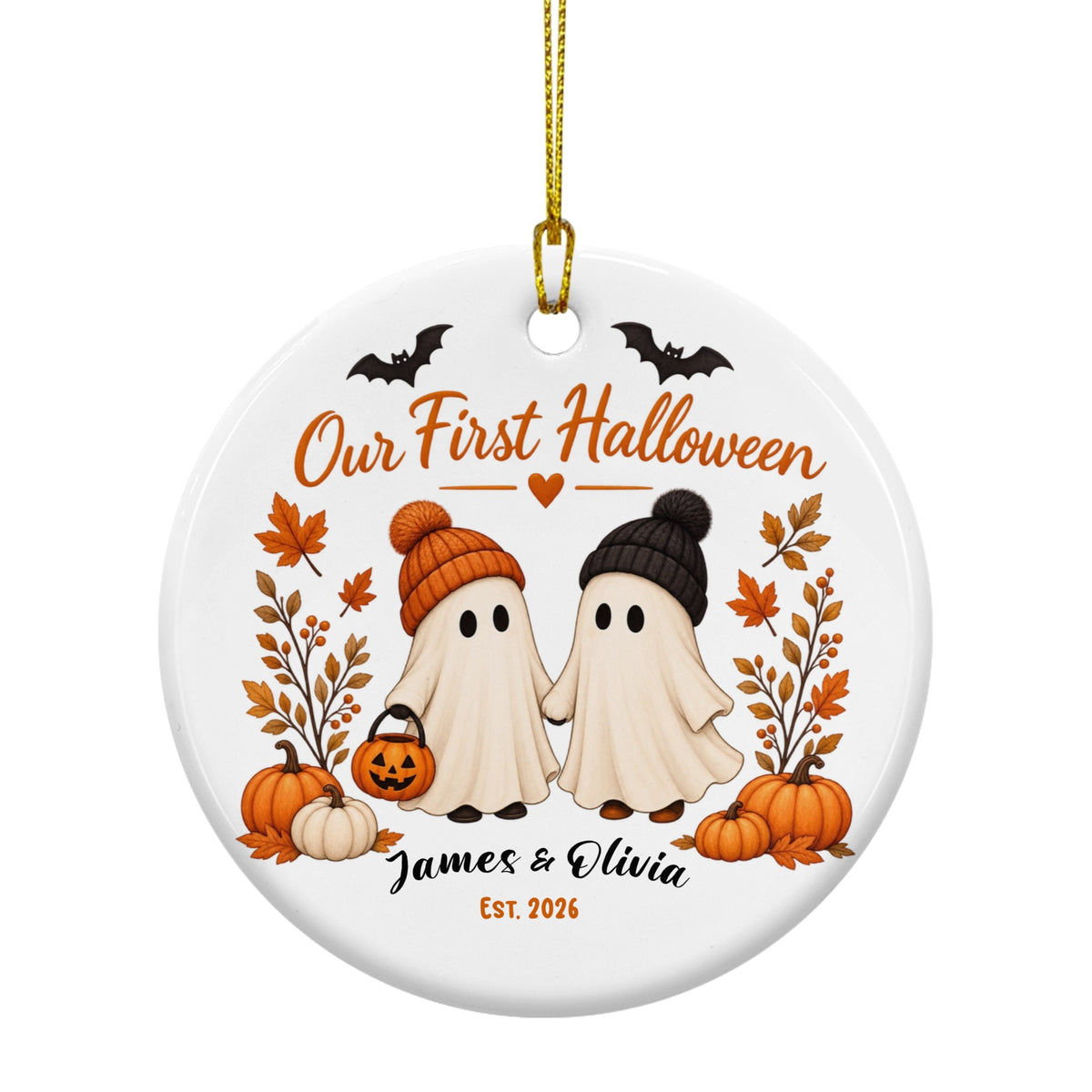 Our First Halloween Personalized Ceramic Ornament – Couple Names & Year