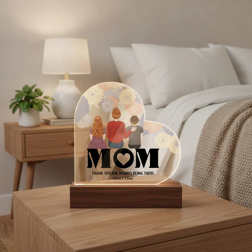 Personalized Mom & Kids Acrylic Heart LED Night Light – Custom Mother’s Day Gift with Names