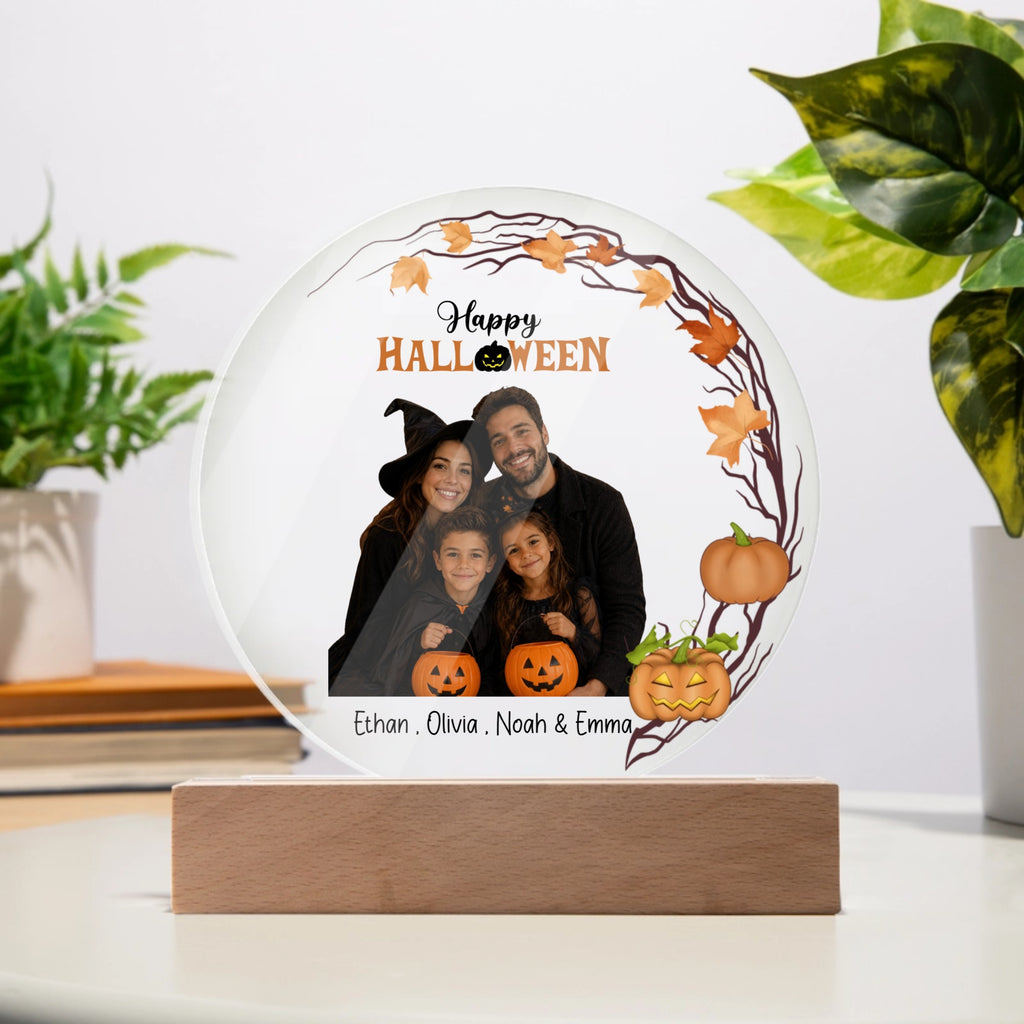 Personalized Family Halloween Acrylic LED Night Light – Custom Photo Gift with Names