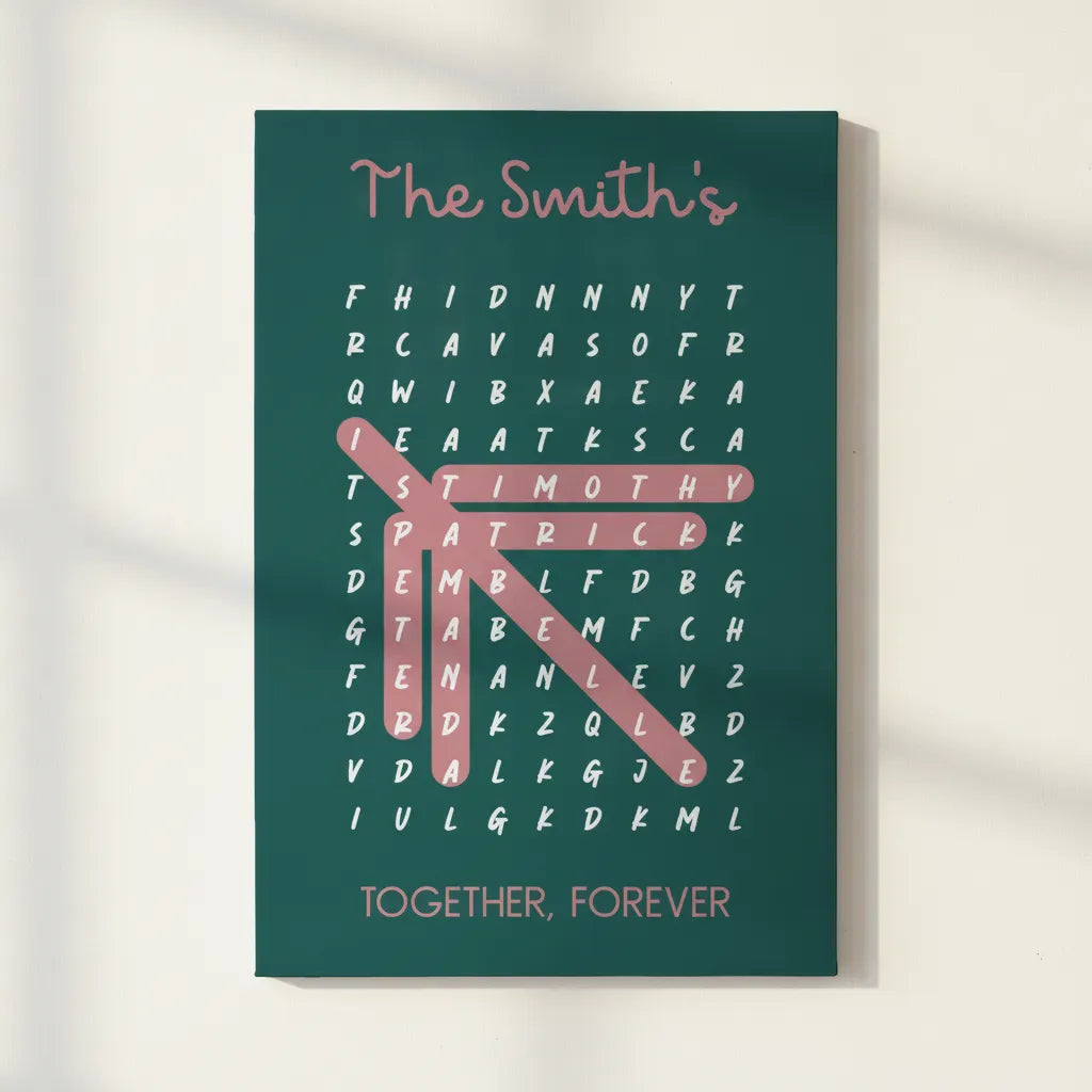 Personalized Family Word Search Canvas – Custom Names Wall Art