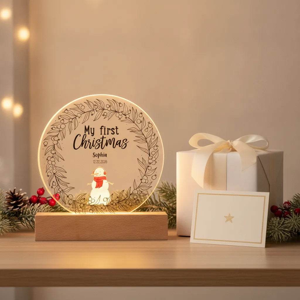 Personalized Baby’s First Christmas Acrylic LED Night Light – Custom Name & Birth Date Keepsake