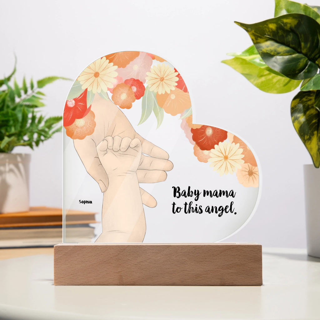 Personalized Mom & Baby Acrylic Heart LED Night Light – Custom New Mom Gift with Baby Name