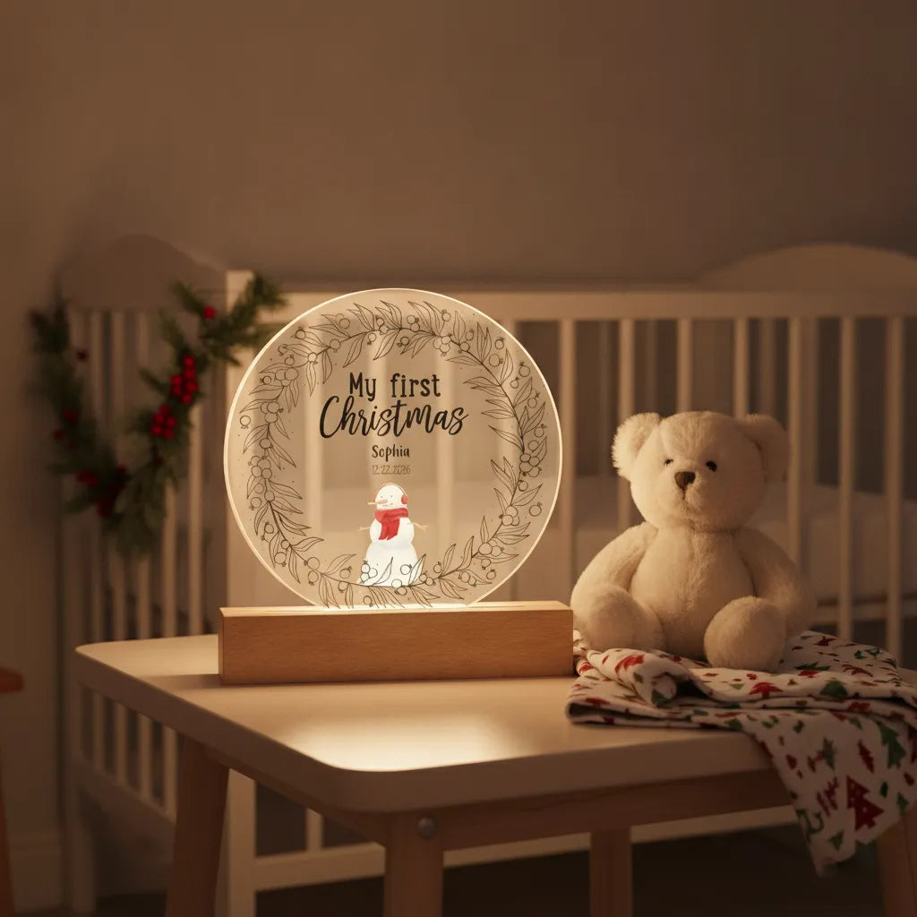 Personalized Baby’s First Christmas Acrylic LED Night Light – Custom Name & Birth Date Keepsake