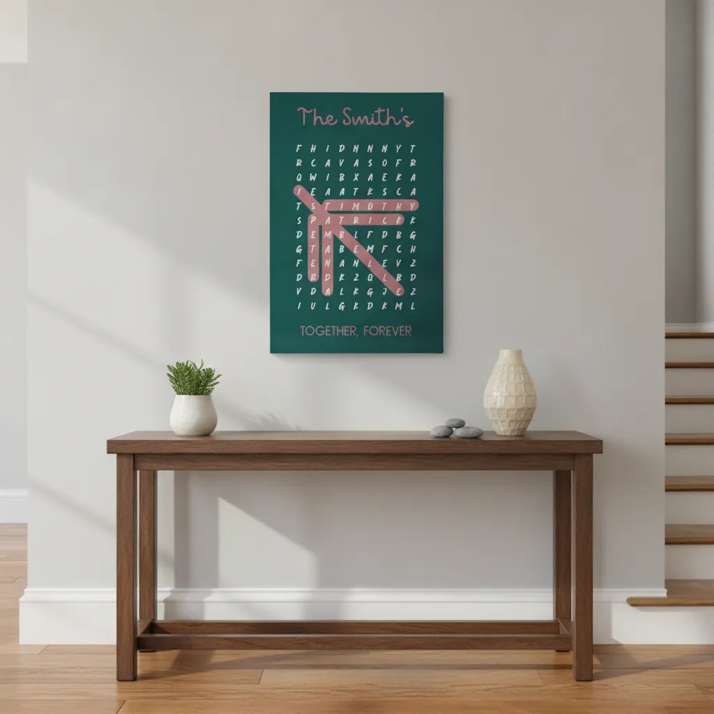 Personalized Family Word Search Canvas – Custom Names Wall Art
