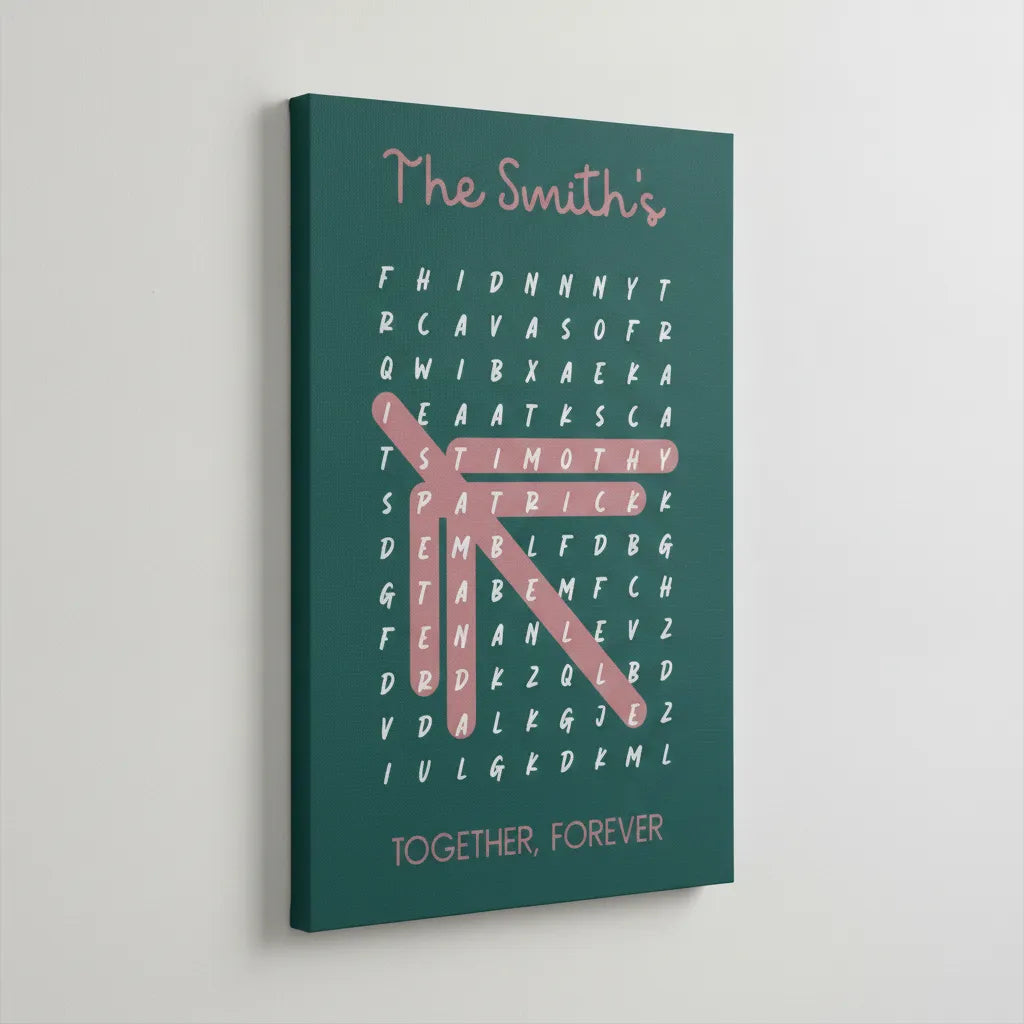 Personalized Family Word Search Canvas – Custom Names Wall Art