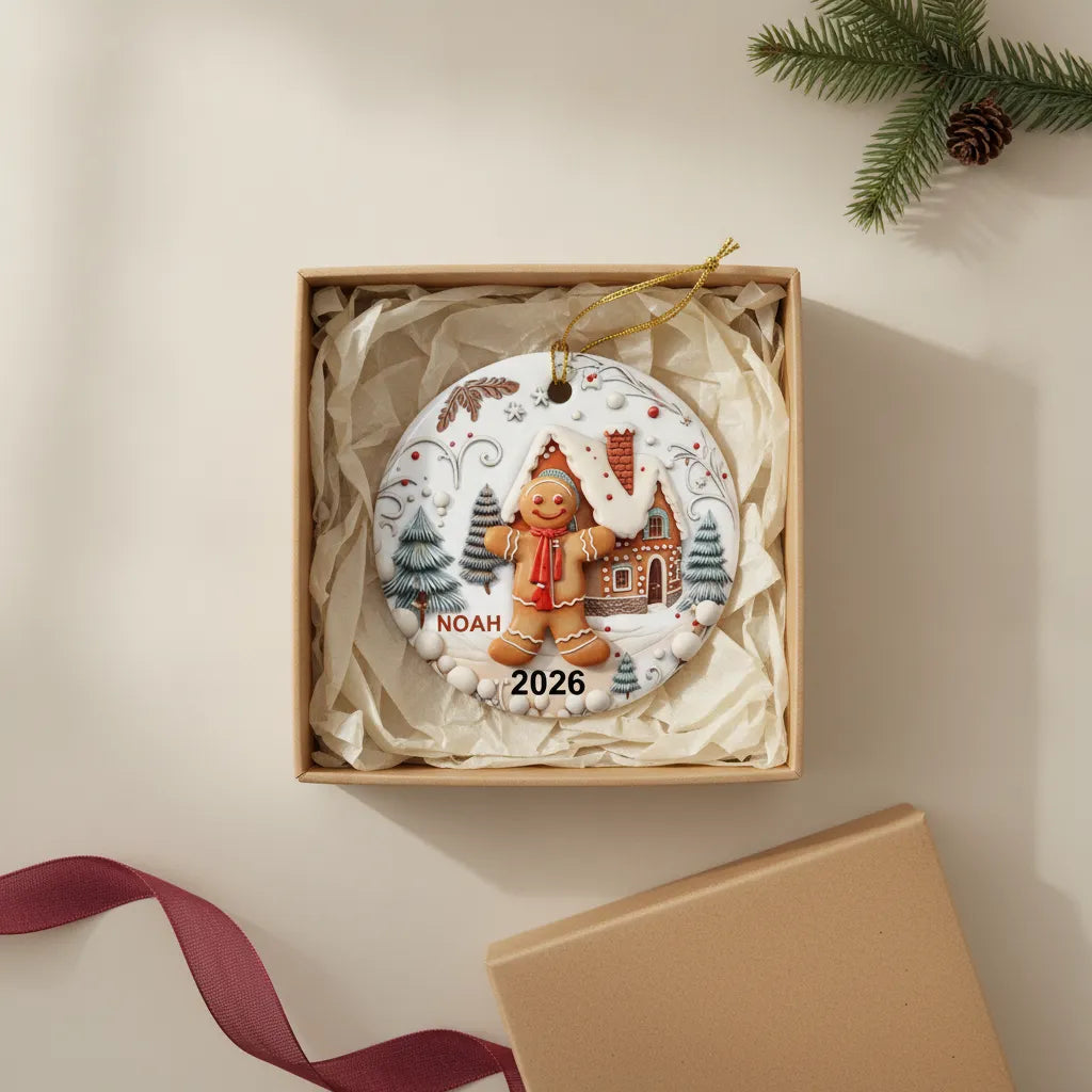 Personalized Gingerbread 3D Relief Ceramic Christmas Ornament