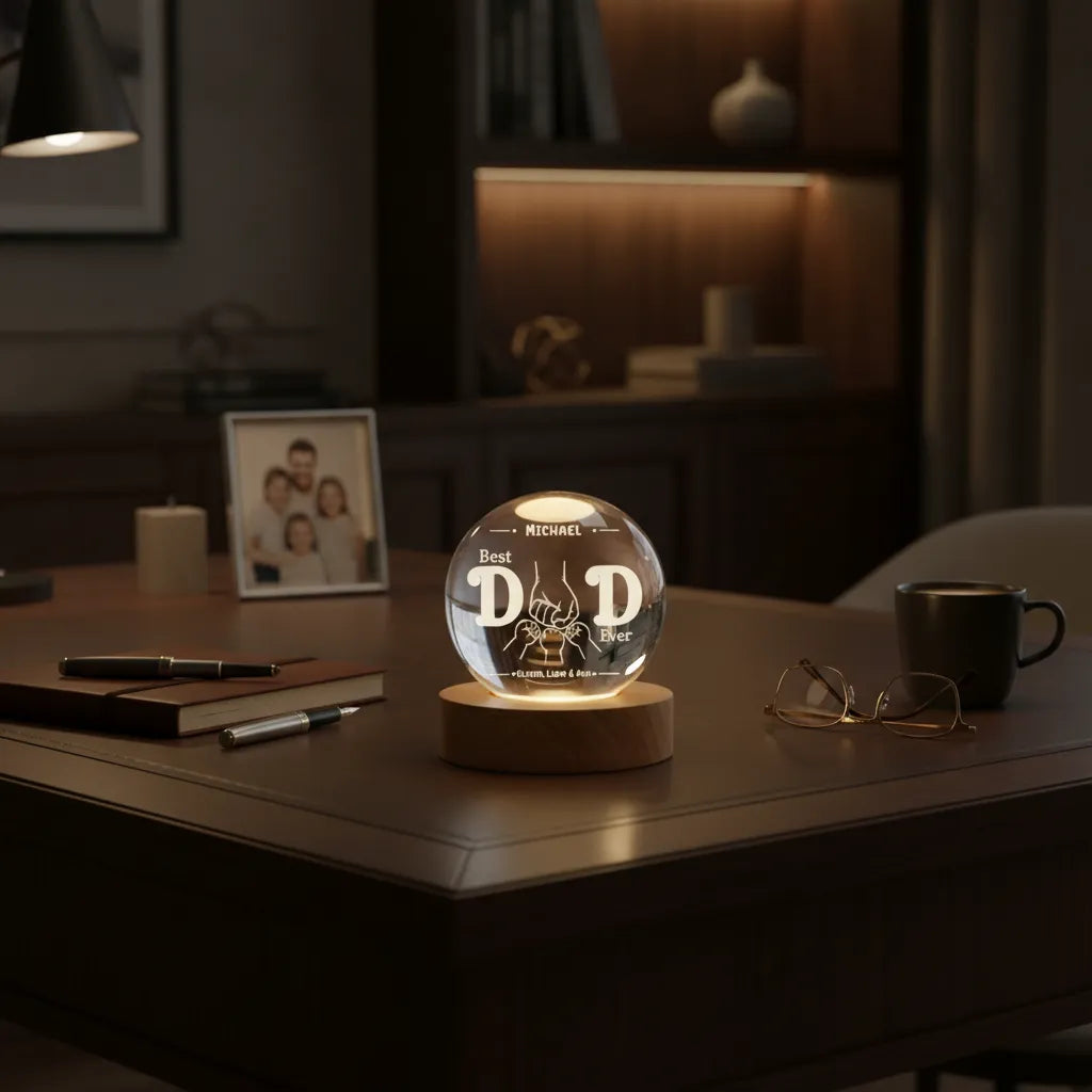 Personalized Crystal Globe Night Light for Dad | Best Dad Ever Gift from Kids