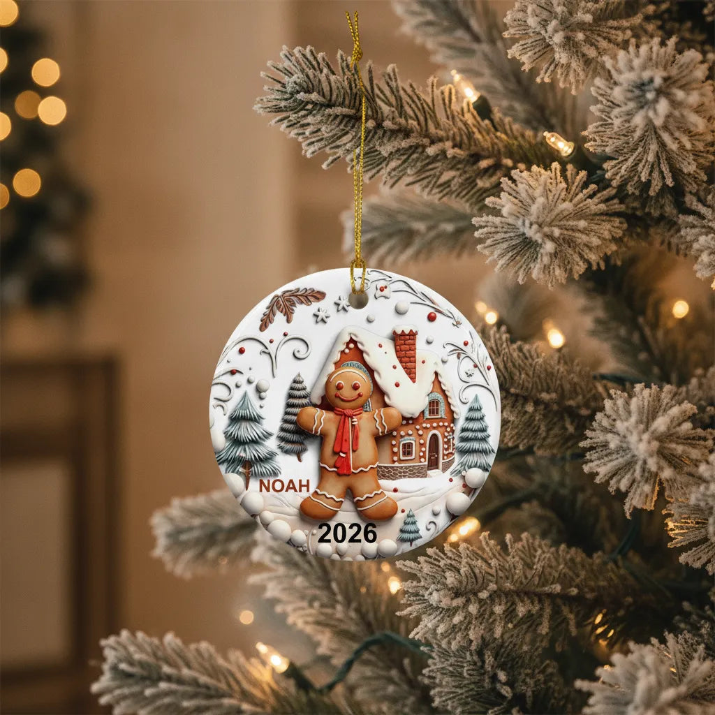 Personalized Gingerbread 3D Relief Ceramic Christmas Ornament