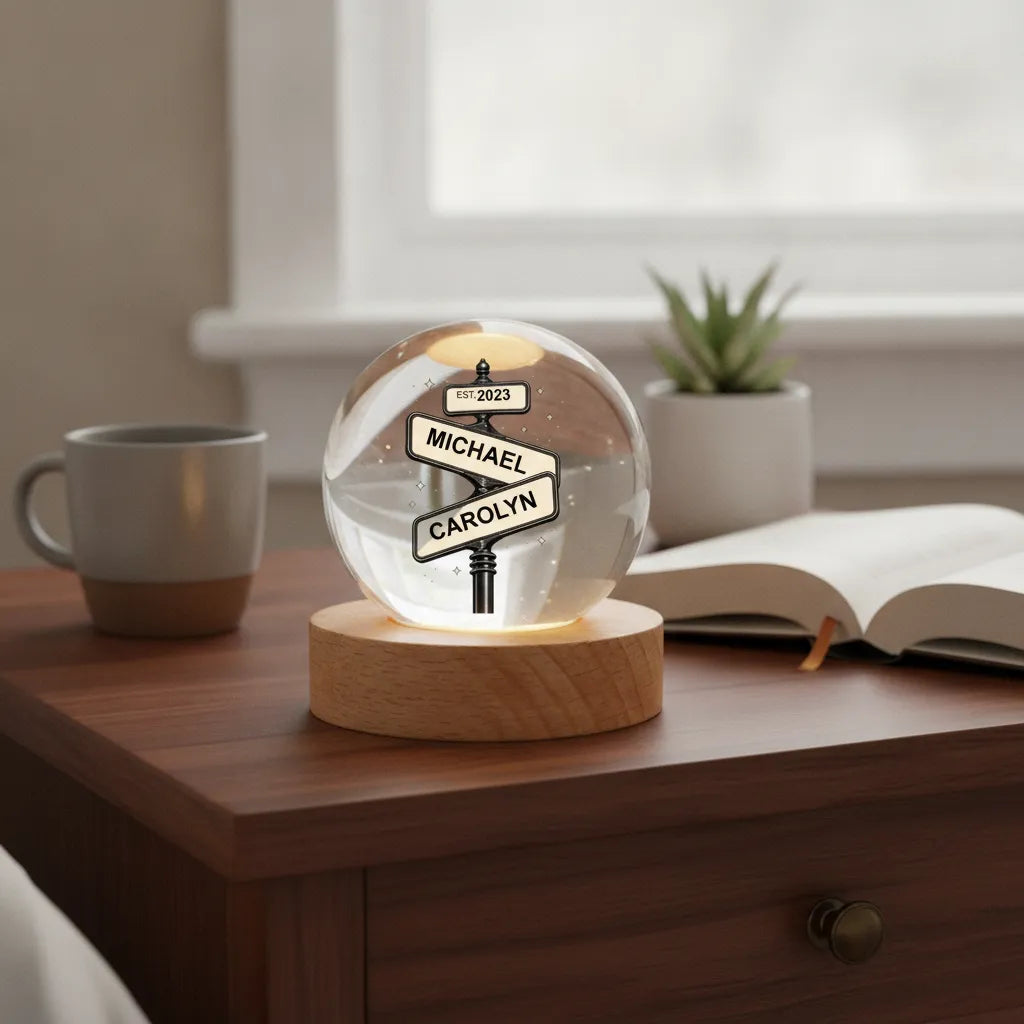 Where Our Paths Crossed – Personalized Couple Names & Year Crystal Ball LED Night Light, Anniversary, Wedding & Valentine’s Day Gift for Her or Him